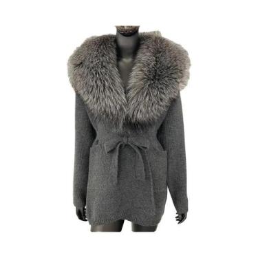 Imagem de Casaco de Pele de Raposa Verdadeira para Inverno - Cardigan Feminino c