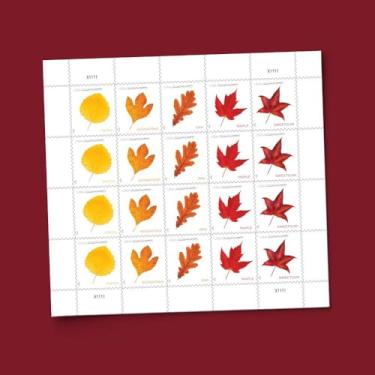 Imagem de Vibrant Leaves 2025 Taxa de cartão postal (folha de 20) Selos postais não denominados para uso por correio