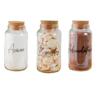 Imagem de Kit Cantinho do Café 810ml | ESCOLHA SEU KIT | Potes de Vidro | Tampa de Cortiça com ou sem Adesivos | Armazenamento(Açúcar, Biscoitos, Achocolatad)
