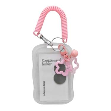Imagem de Caviotess Porta-cartões fotográficos Kpop de acrílico transparente com chaveiro Star Bell, porta-crachá com cartão de identificação de crédito