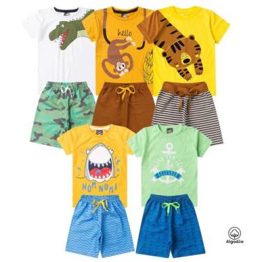 Imagem de Kit 10 Peças Conjunto Infantil Masculino Roupa Menino Verão Estampa Ti