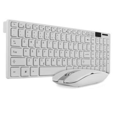 Imagem de Kit Teclado Abnt2 E Mouse Sem Fio Branco K-06 Wireless Usb Ultra Slim