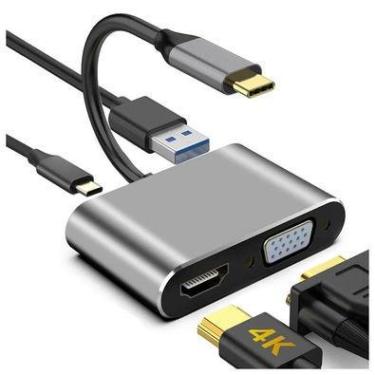 Imagem de Adaptador 4 Em 1 VGA USB-C, PD, Carregamento, Hub USB, 4K, HD 3.0