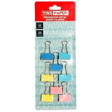 Imagem de Binder Clips prendedor para papel colorido 25 mm 8 peças - YINS BRASIL