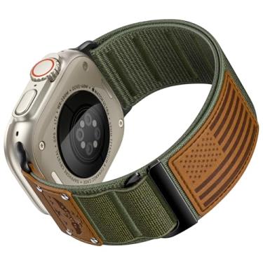 Imagem de WJK Pulseira masculina compatível com Apple Watch Ultra 2 de 49 mm para iWatch de 46 mm, 45 mm e 44 mm, pulseira esportiva de nylon macio apresenta um emblema de couro personalizado da bandeira