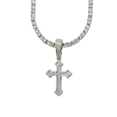 Imagem de GLD Colar com cruz para homens e mulheres – Pingente de cruz celta gelada com 40,6-56 cm, corrente de tênis de diamante banhado a ouro branco de 2 mm – Projetado em Miami – Feito para durar, 22