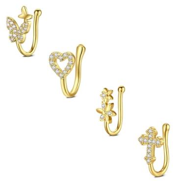 Imagem de Zolure Anel de nariz falso CZ Africano piercing de nariz dourado falso septo piercing de nariz piercing de nariz joias de nariz para mulheres joias sem piercing, Metal, Zircônia cúbica