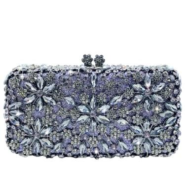 Imagem de Boutique De FGG Mini bolsas de mão de flor com strass para mulheres, bolsa de mão de cristal para casamento, festa, formatura, floral, noite, Cinza, Mini