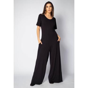 Imagem de Macacão Amplo Malha com Manga Preto - Único-Veste 38 ao 48-Feminino