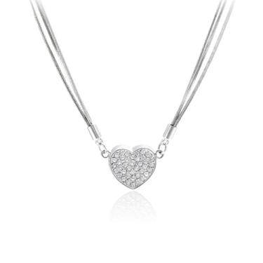 Imagem de Colar de coração de prata para mulheres, delicado espinha de peixe, corrente de cobra, pingente em camadas, colar romântico minimalista, acessório de presente para esposa, namorada, dia dos namorados