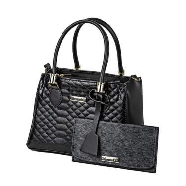 Imagem de Kit Bolsa Feminina Texturizado Transversal com Alça de Mão + Carteira 