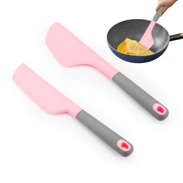 Imagem de Diakey Pacote com 2 espátulas de silicone para ovos, cabeça larga + cabeça longa, espátula de omelete de borracha, boa aderência, resistente ao calor para pizza de panqueca, rosa