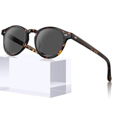 Imagem de AVAWAY Óculos de sol femininos masculinos polarizados – armação redonda de acetato proteção UV400 para dirigir, férias, passeios de verão, A2: Tartaruga/Lente cinza, P