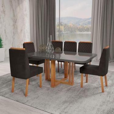 Imagem de Sala de Jantar 180x90 Gabi MDF/Vidro 6 Cadeiras Bom Pastor, Base Natur