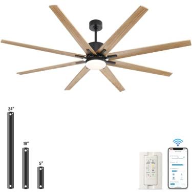 Imagem de Sofucor Ventilador de teto industrial grande de 196 cm, ventiladores de teto inteligentes internos/externos com luzes e controle remoto, funciona com Alexa/Google, motor CC reversível, 3 CCT, luz de