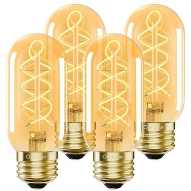 Imagem de Owilukie Lâmpada LED E26 equivalente a 4W E26 40 W, lâmpadas Edison vintage, branco quente 2200K âmbar E26 Edison regulável, lâmpada LED tubular T14 T45, AC120V, 300lm, CR90+, vidro, pacote com 4