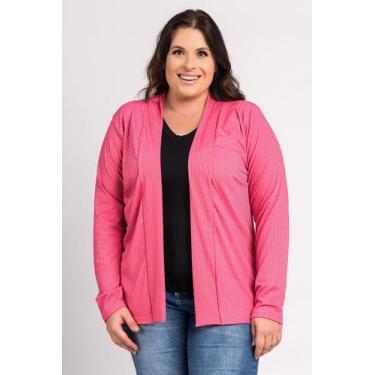 Imagem de Cardigan Feminino Plus Size Ribana Larga - Tic Tac Confecções, Rosa, G
