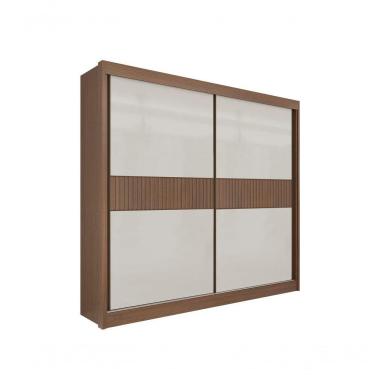 Imagem de Guarda Roupa Casal Cancun Ripado 2 Portas 6 Gavetas Sem Pés - D' Doro Castanho-off White-ripado