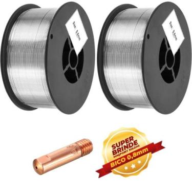 Imagem de Kit Mig - 2 Arames Solda Mig S/ Gás 0,8mm Galzer + 1 Bico de Contato 0