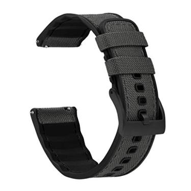 Imagem de BARTON WATCH BANDS, Pulseiras de relógio híbridas de tecido Cordura e silicone cinza fumê de 18 mm com barras de mola de liberação rápida integradas - Tecido Cordura e silicone - Hardware PVD preto