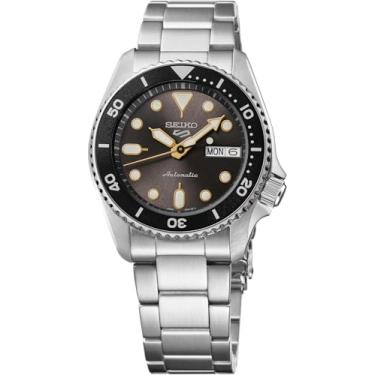 Imagem de SEIKO 5 Relógio esportivo masculino automático com caixa de aço inoxidável e ponteiros luminosos – Relógios de pulso elegantes, Preto