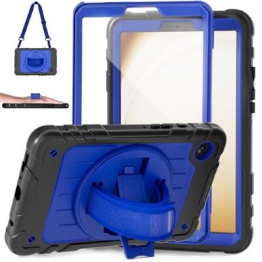 Imagem de Stweap Capa para Samsung Galaxy Tab A9 de 8,7 polegadas 2023, com alça de mão giratória 360 e alça de ombro, capa protetora para tablet Galaxy Tab A9 22.1 cm SM-X110/X115/X117 (preto + azul)