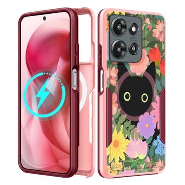 Imagem de LISEVO Capa feminina para Moto G 2025 - Compatível com MagSafe Cute Girls Capa protetora magnética para celular feminina gato flor floral resistente à prova de choque para Motorola Moto G 5G 2025