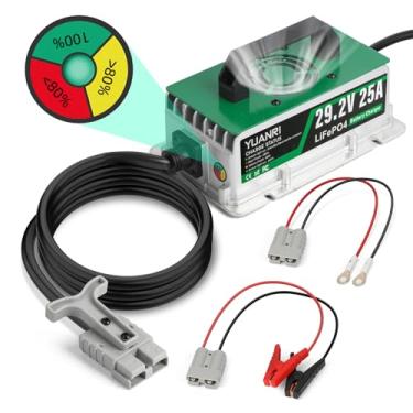 Imagem de Carregador de bateria de lítio de 24 V 25 A, carregador de bateria LiFePO4 de 29,2 V, IP67 impermeável, 0 V de despertador, indicador de 3 cores, carregador de lítio inteligente de 25 amperes para