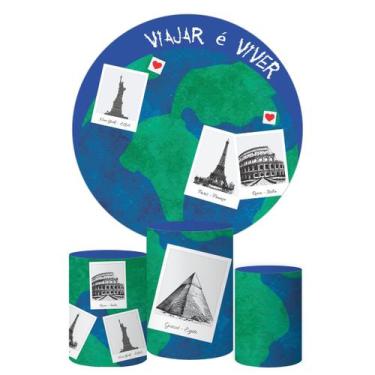 Imagem de Trio Capa Cilindro + Painel Redondo Viajar e Viver - DECORANDO E GRUDA