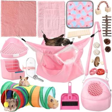 Imagem de Soulchen O conjunto de 20 brinquedos para hamster inclui 10 brinquedos de porquinho-da-índia, cobertor, toalha, vaso sanitário pequeno, tigela de alimentação, kit de limpeza, dispensador de água, rede