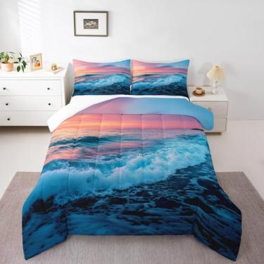 Imagem de Feelyou Conjunto de edredom King com tema de praia, havaiano, oceano, estampa de mar, para crianças, meninos, meninas, natureza, verão, férias, conjunto de colcha