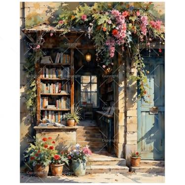 Imagem de TAOPAOLAB Kit de pintura de livros encantadora por números para adultos – Pintura de livraria aconchegante DIY em tela 40,6 x 50,8 cm, conjunto de tinta acrílica, adequado para iniciantes, arte