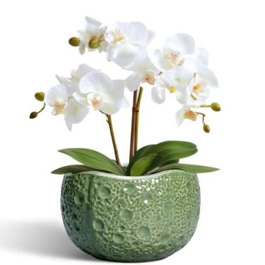 Imagem de Thirtypot Vaso de plantas de 15 cm - vaso de orquídea com orifício de drenagem, vaso de cerâmica para interior e exterior, vasos de plantas decorativos, vasos de flores exclusivos redondos modernos