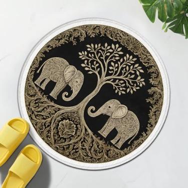 Imagem de TRYYN Tapete de banho de árvore, design mandala dourada, tapete redondo, antiderrapante, tapetes macios e absorventes, capachos para decoração para amantes da natureza, banheiro, quarto, banheira