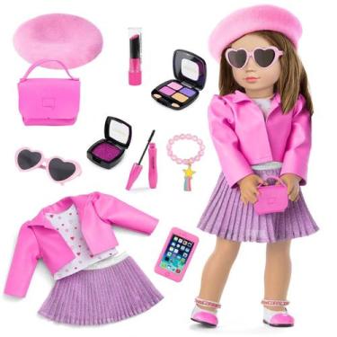 Imagem de Conjunto de acessórios e roupas de maquiagem para bonecas de 18 polega