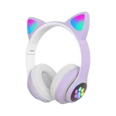 Imagem de Fones De Ouvido Bluetooth Sem Fio Com Orelhas De Gato E Microfone, Luz