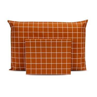 Imagem de Lençol Solteiro de Cima 2 Peças Bainha Estampado Percal 180 Fios Algodão (GEOMÉTRICO TERRACOTA)