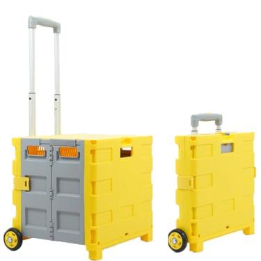 Imagem de Carrinho de compras com rodas, carrinho de plástico com 2 rodas e tampa, carrinho portátil com alça telescópica para armazenamento de compras e viagens