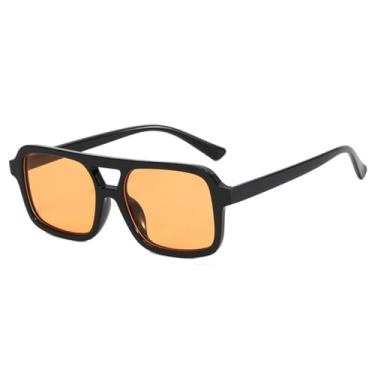 Imagem de BAODAREN Óculos de sol retrô vintage quadrado dos anos 70 aviador para mulheres e homens, óculos de sol retangulares modernos BS1700, Lente preta/laranja