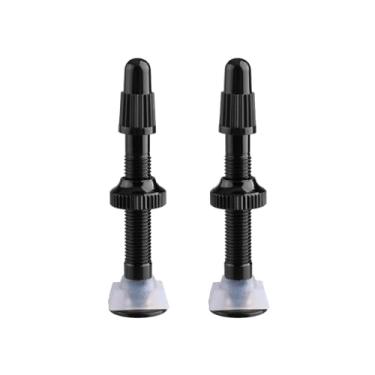 Imagem de TRIWONDER Haste de válvulas Presta sem câmara de ar para bicicleta, 40 mm, 60 mm, liga de alumínio, bocal de pneu a vácuo para bicicleta serve na maioria dos aros (pacote com 2) (preto, 40 mm - pacote