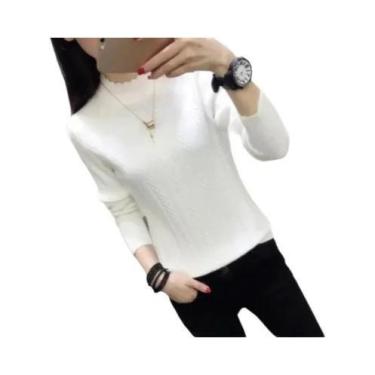 Imagem de Suéter De Cashmere Feminino De Inverno Com Gola Alta Curta Estilo Tric