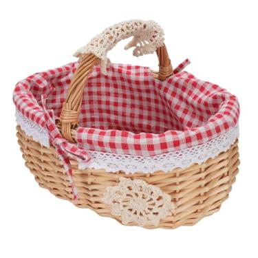 Imagem de Mingzhe Cesto de Piquenique de Vime Tecido de Piquenique Vazio Handle Handle Camping Casamento (Xadrez vermelho)