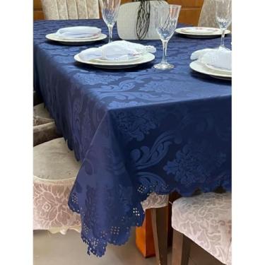 Imagem de Toalha de Mesa Retangular Decoração 4, 6, 8 Lugares - Estampada Bonita Jacquard para 10, 12, 14 Lugares(AZUL MARINHO,2,00 METROS)