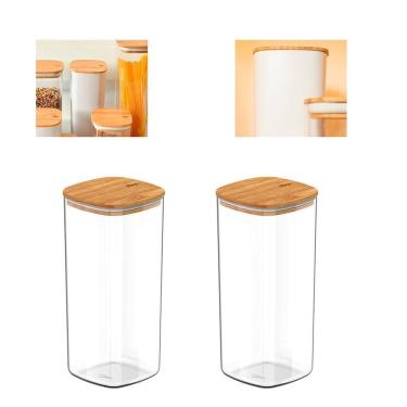 Imagem de Kit Com 2 Potes Herméticos Keep 1,5L Com Tampa De Bambu