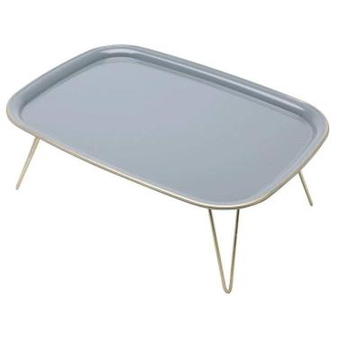 Imagem de Bandeja Cinza Com Pé Triangle Metal Dourado Café Da Manhã