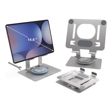 Imagem de Winusers Suporte de tablet para mesa, suporte ajustável para tablet, tablet dobrável com base giratória 360 para iPad Pro 12.9, iPad Air Mini, Samsung Galaxy Tabs Z Fold Kindle Fire4-37.1 cm, prata