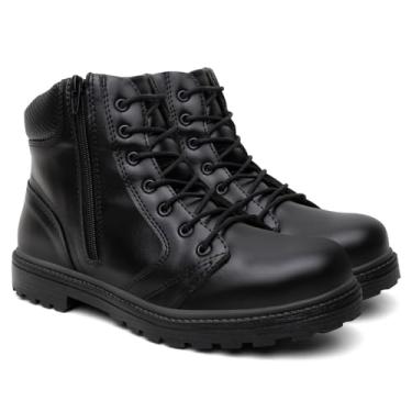 Imagem de Coturno Masculino Cano Médio com Zíper Lateral Bota Estilo Militar Antiderrapante e Confortável para Uso Diário e Trilhas (Preto, Padrão, BR, Adulto, Numérico, 40)