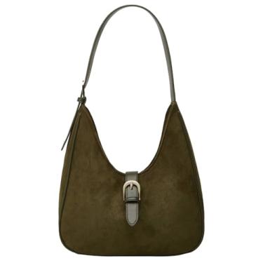 Imagem de Bolsas de ombro de camurça para mulheres retrô bolsa de mão bolsa pequena bolsa Y2K bolsas de trabalho bolsa crescente despojada, Verde