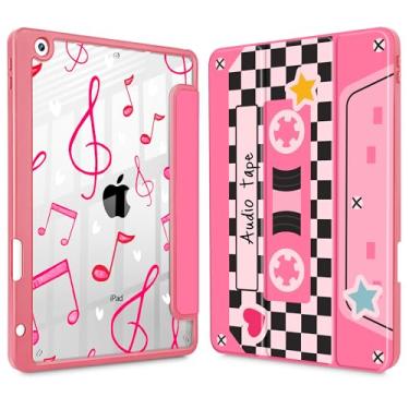 Imagem de Lepeoac Capa para iPad 9ª geração com suporte para lápis, iPad 8ª/7ª geração de 10,2 polegadas, [Suporte de lápis embutido] Suporte de três dobras com proteção traseira de TPU transparente para