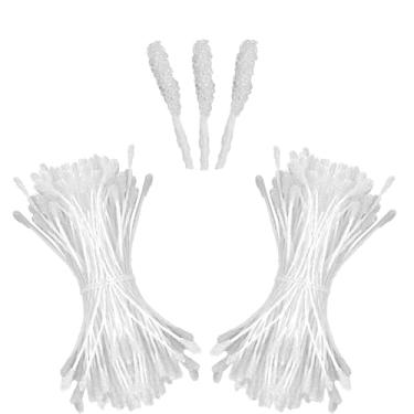 Imagem de HAHIYO 700 peças de estame branco de flor de cabeça dupla de 2 mm com cabeça de flor semelhante a cristal para decoração de scrapbook de arte floral feita à mão, pistilos florais artificiais, estames